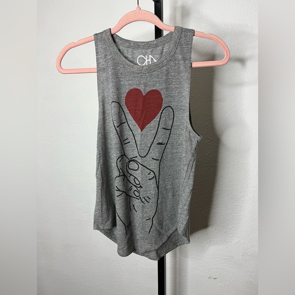 Chaser Tops - Chaser Grey Peace Sign Heart Tank Size Small